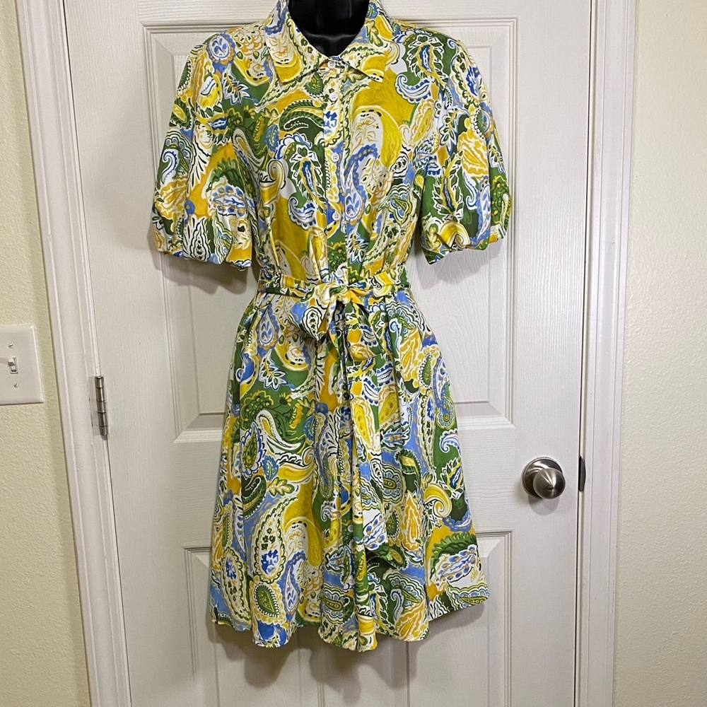 Sam Edelman Yellow Green Blue Paisley Shirt Dress